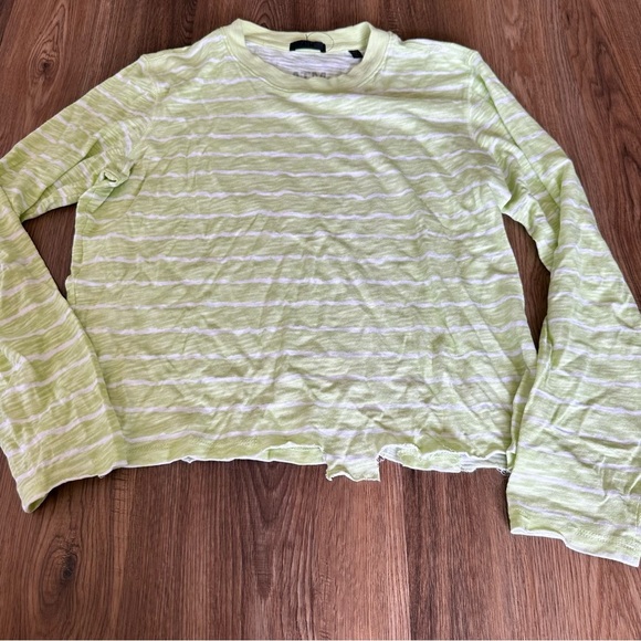 ATM Shirt Womens Small Green Striped Slub Jersey Destroyed Tee Sheer Pullover - Picture 4 of 12
